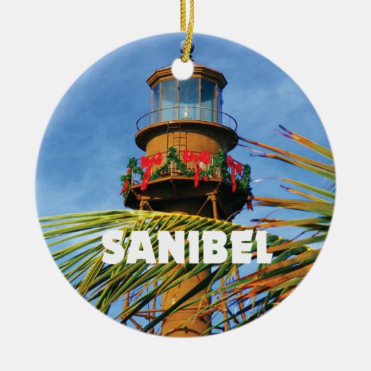 Sanibel Island Lighthouse Kerstmis Keramisch Ornament (Voorkant)