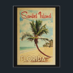 Sanibel Island Palm Tree Vintage Travel Briefkaart<br><div class="desc">Een unieke retro middeleeuwse moderne Sanibel Island Florida-kunst in de klassieke stijl van het poster. Het bevat een gebogen palmboom op zandige stranden met oceaan onder een blauwe troebele hemel.</div>