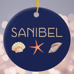 Sanibel Island Seashells on Blue Keramisch Ornament