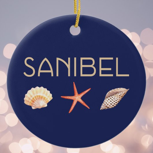 Sanibel Island zeeschelpen op blauw Keramisch Ornament