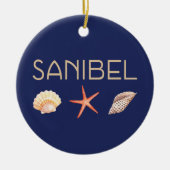 Sanibel Island zeeschelpen op blauw Keramisch Ornament (Voorkant)