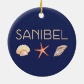 Sanibel Island zeeschelpen op blauw Keramisch Ornament (Achterkant)
