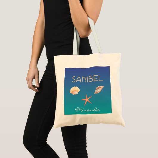Sanibel met seizoenshellen en aangepaste naam tote bag (Voorkant (product))