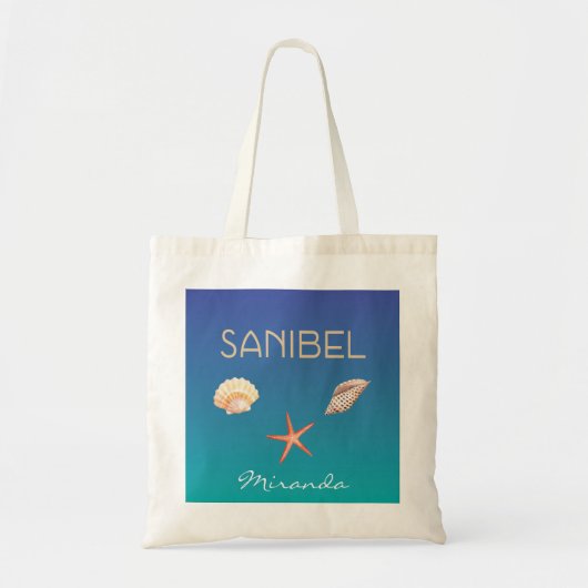 Sanibel met seizoenshellen en aangepaste naam tote bag (Voorkant)