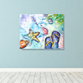 Sanibel Sandals Florida Waterverf kunst Canvas Afdruk (Insitu (Houten vloer))