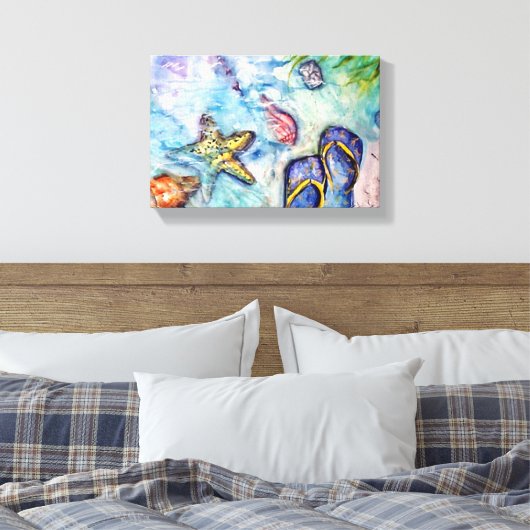 Sanibel Sandals Florida Waterverf kunst Canvas Afdruk (Insitu (Slaapkamer))