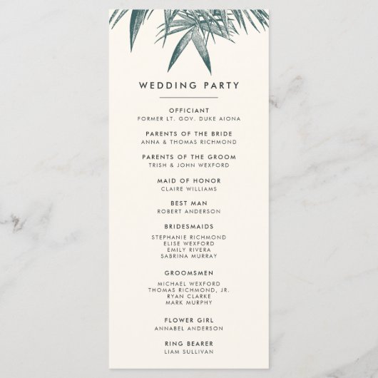 Sanibel |  Tropical Wedding Program Programmakaart (Achterkant)
