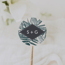 Sanibel |  Tropisch Bruiloft Monogram Ronde Sticker
