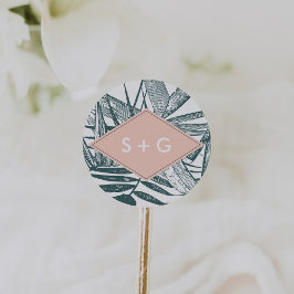 Sanibel | Tropische Botanische Bruiloft Monogram Ronde Sticker