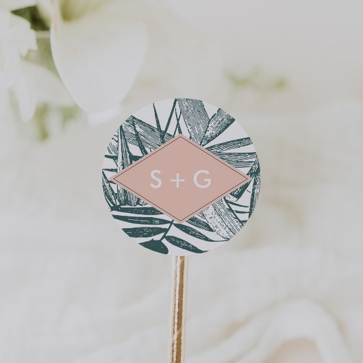Sanibel | Tropische Botanische Bruiloft Monogram Ronde Sticker