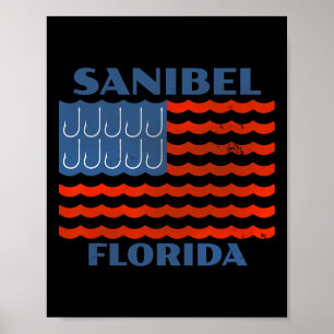 Sanibel Vintage Vissen Amerikaanse Vlag Vishaak Poster