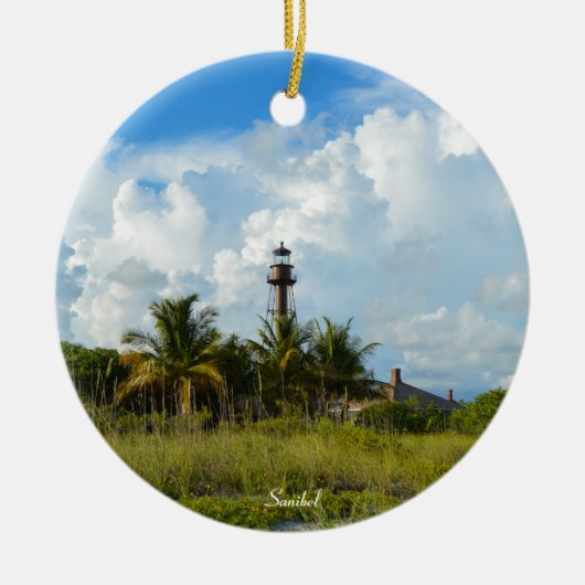 Sanibel vuurtoren kerstversiering keramisch ornament (Voorkant)