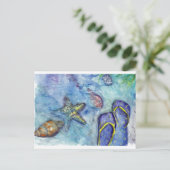 Sanidbel Sandals Waterverf Teenslipper Beach Thema Briefkaart (Staand voorkant)