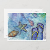 Sanidbel Sandals Waterverf Teenslipper Beach Thema Briefkaart (Voorkant / Achterkant)