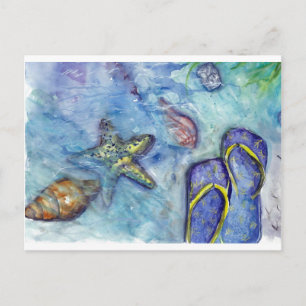 Sanidbel Sandals Waterverf Teenslipper Beach Thema Briefkaart