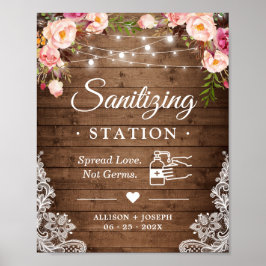 Sanitiserend station Rustic Floral String Lights Poster