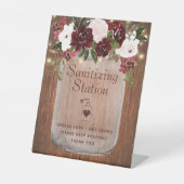 Sanitiseringsstation Burgundy Blush Rustic Floral Reclamebord Met Voetstuk (Voorkant)