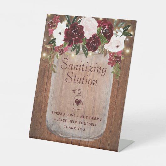 Sanitiseringsstation Burgundy Blush Rustic Floral Reclamebord Met Voetstuk (Voorkant)