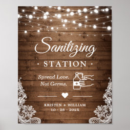 Sanitiseringsstation Onderteken Rustic Wood Twinkl Poster