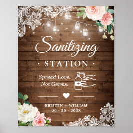 Sanitiseringsstation Rustic Mason Jar Licht Floral Poster