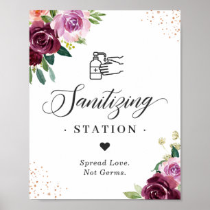 Sanitiseringsstation Sign Lila Plum Paars Floral Poster