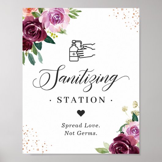 Sanitiseringsstation Sign Lila Plum Paars Floral Poster (Voorkant)