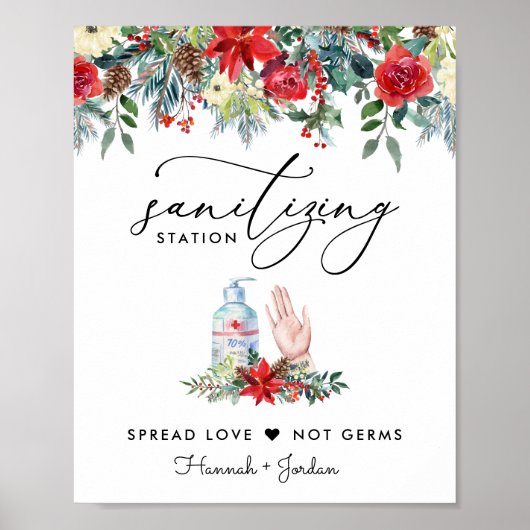 Sanitiseringsstationteken | WinterFloral Poster (Voorkant)