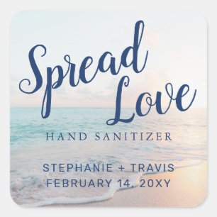 Sanitizer Beach Wedding Favor Spread Love Vierkante Sticker