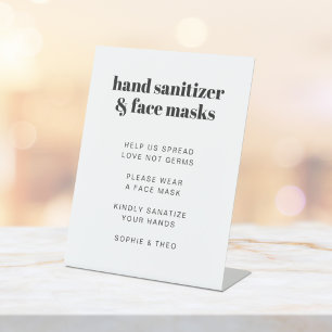Sanitizer- en gezichtmaskers   Modern Retro Weddin Reclamebord Met Voetstuk