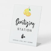 Sanitizing Station Lemon Wedding Vrijgezellenfeest Reclamebord Met Voetstuk (Voorkant)