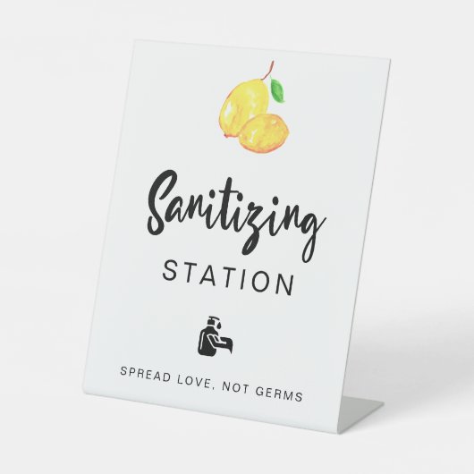 Sanitizing Station Lemon Wedding Vrijgezellenfeest Reclamebord Met Voetstuk (Voorkant)