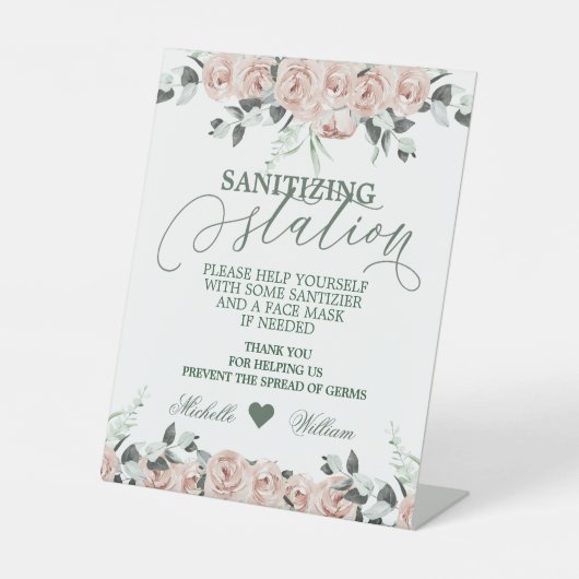Sanitizing Station Roos Eucalyptus Bruiloft Reclamebord Met Voetstuk (Voorkant)