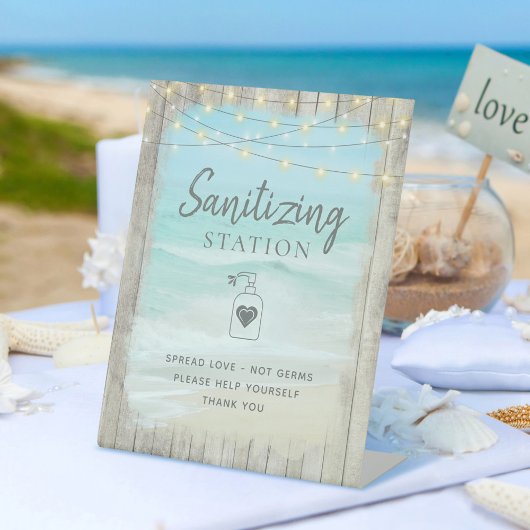 Sanitizing Station Rustic Beach Ocean Coastal Reclamebord Met Voetstuk