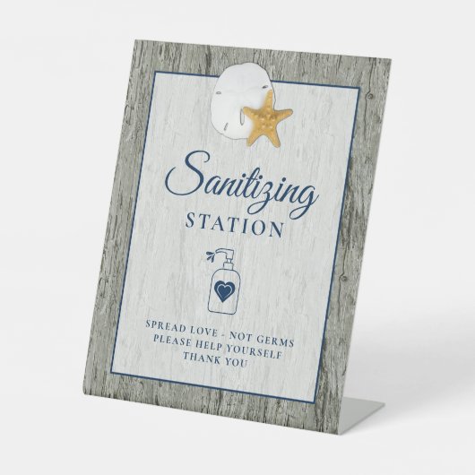 Sanitizing Station Sand Dollar Starfish Weddenscha Reclamebord Met Voetstuk (Voorkant)