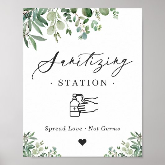 Sanitizing Station Sign Greenery Eucalyptus Leaves Poster (Voorkant)