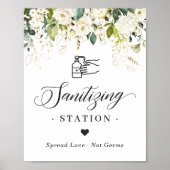 Sanitizing Station Sign Greenery White Roses Poster (Voorkant)