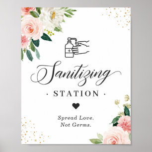 Sanitizing Station Sign Weddenschap Blush Pink Flo Poster