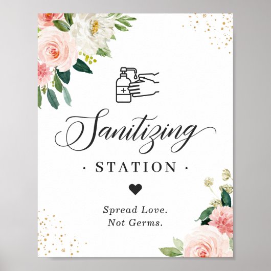 Sanitizing Station Sign Weddenschap Blush Pink Flo Poster (Voorkant)