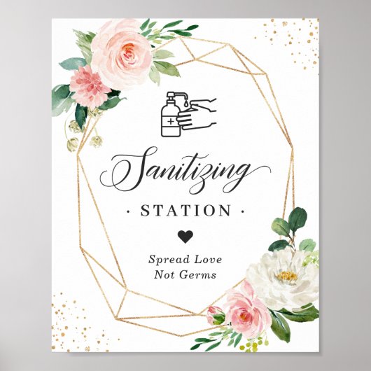 Sanitizing Station Wedding Blush Floral Geometric Poster (Voorkant)