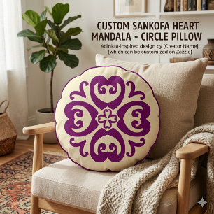 Sankofa Adinkra Mandala - Afrikaans Erfgoed Rond Kussen