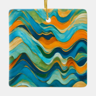 "Sanlúcar" Blauw Groen Sinaasappel golven Keramisch Ornament