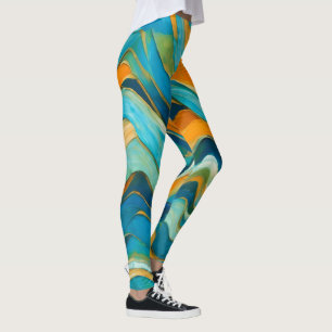 "Sanlúcar" Blauw Groen Sinaasappel golven Leggings