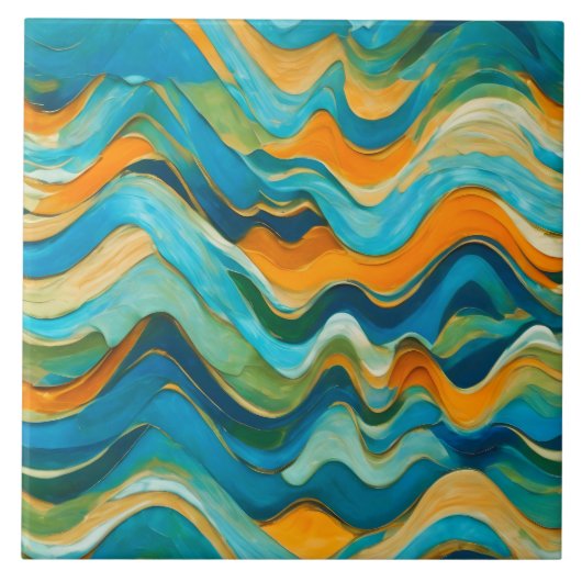 "Sanlúcar" Blauw Groen Sinaasappel golven Tegeltje (Voorkant)