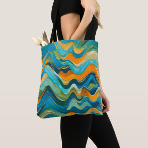 "Sanlúcar" Blauw Groen Sinaasappel golven Tote Bag