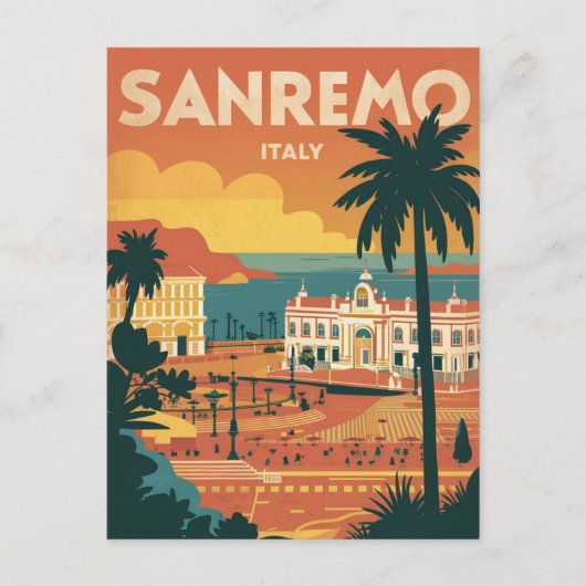 Sanremo, Italië, retro stijl illustratie Briefkaart (Voorkant)