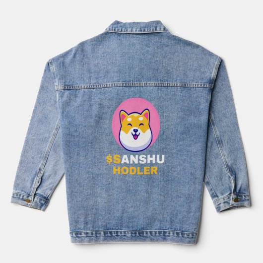 Sanshu Hodler Sanshu Inu Coin Cryptocurrency Crypt Denim Jacket (Achterkant)