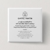 Sanskrit Gyatri Mantra Vierkante Button 5,1 Cm (Voorkant)