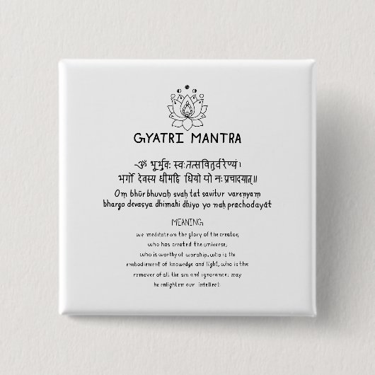 Sanskrit Gyatri Mantra Vierkante Button 5,1 Cm (Voorkant)