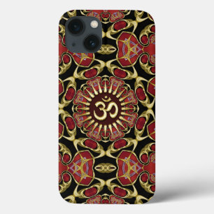 Sanskrit Om Gold + Red Baroque iPhone 13 Hoesje