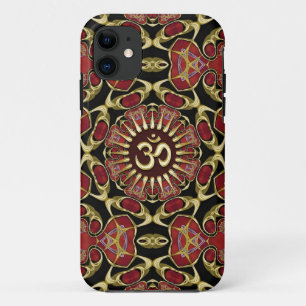 Sanskrit Om Gold + Red Baroque iPhone 5 Hoesje